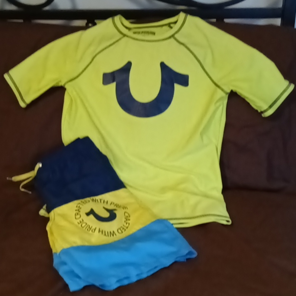 True Religion Swim Trunks And Rashguard Matching Set